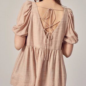 Ladies Junior Lace Up Back Babydoll Tunic Top - FINAL CLEARANCE